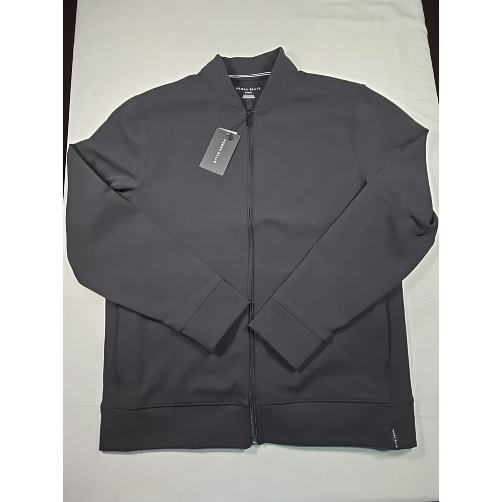 Perry Ellis Mens Medium Black Lightweight Varaity Jacket‎ nwt Stretch Casual